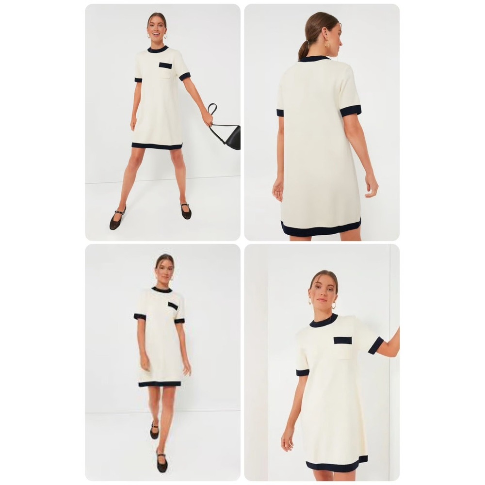 Tuckernuck Womens Merritt Knit Dress Mini Shift Off-White/Navy Pocket Size S